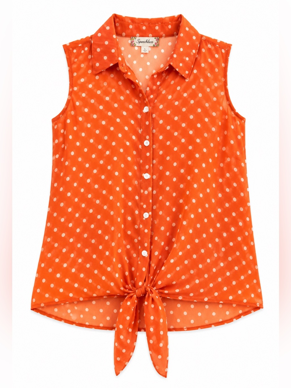 Sheer Chiffon Polka Dot Blouse Top orange white lace size L - Picture 5 of 6